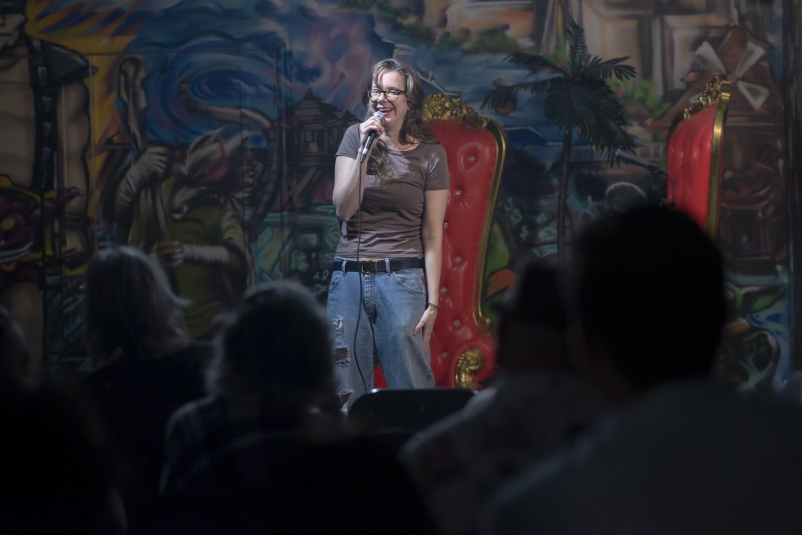 Amy Bugg performing stand-up comedy at The One Show Toronto